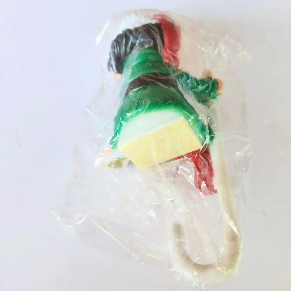 3 Vintage J.S.N.Y. Co. Plastic Santa Elves Christmas Shelf Sitter Stocking Hooks